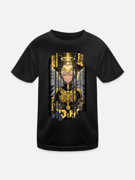 Ver.1 - Cyborg Engel oder Kanji - Kinder Funktions-T-Shirt - Schwarz - Vorne