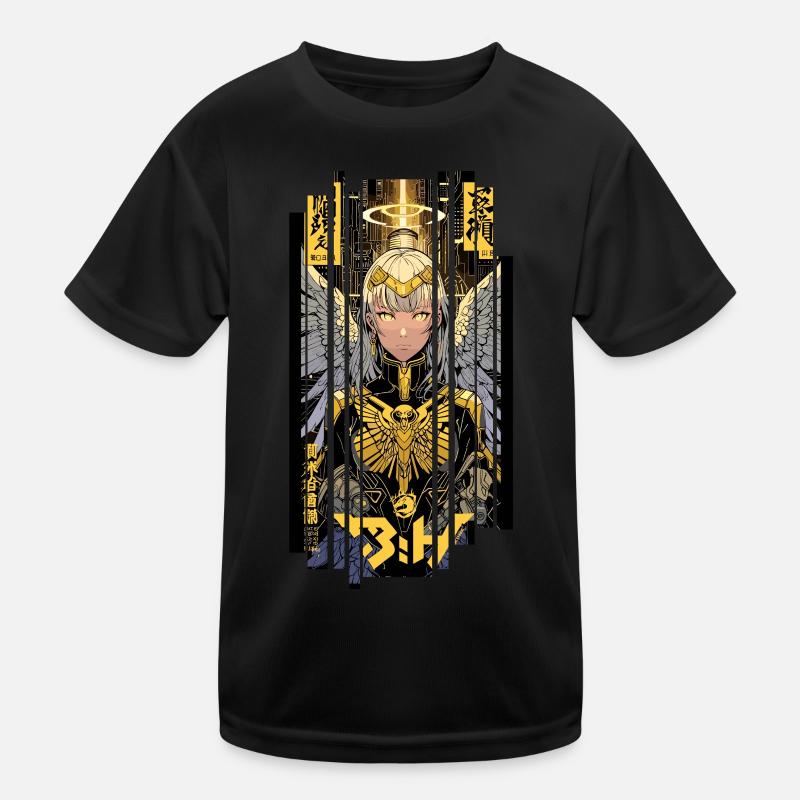 Ver.1 - Cyborg Engel oder Kanji - Kinder Funktions-T-Shirt - Schwarz