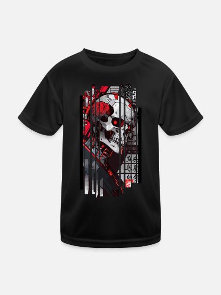 Cyborg Schädel Kanji - Kinder Funktions-T-Shirt - Schwarz - Vorne
