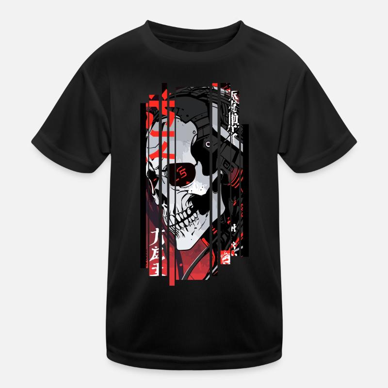 Cyborg schwarzer Kanji-Schädel Kinder Funktions-T-Shirt