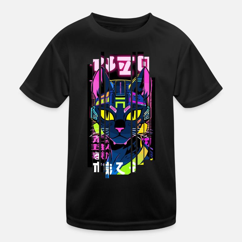 Cyborg Katze Neon Kanji Kinder Funktions-T-Shirt