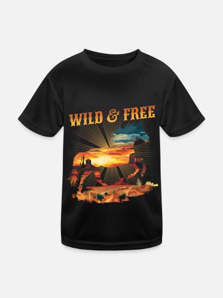 Pferd Wild West Western Reiten Wildnis Cowboy USA - Kinder Funktions-T-Shirt - Schwarz - Vorne