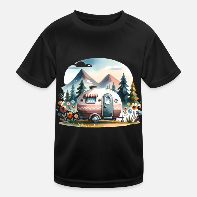 Camping Wohnwagen - Kinder Funktions-T-Shirt - Schwarz