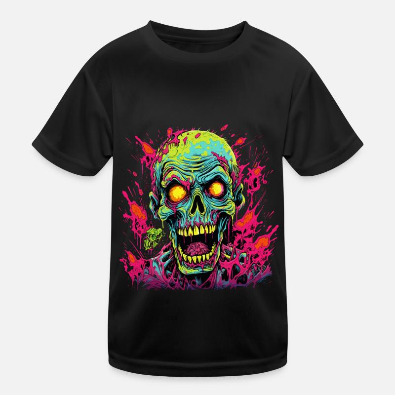 Zombie Head Creepy Halloween Zombie Hunter Undead Kids Functional T-Shirt