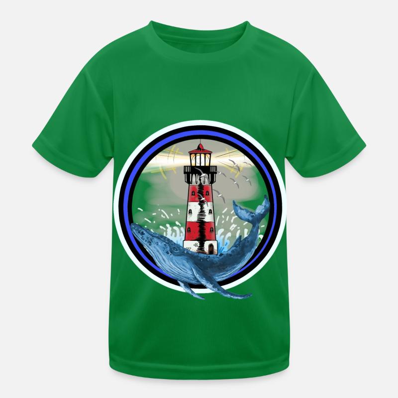 Marine Mammal Fish Whale Fish Lighthouse Nautical Kids Functional T-Shirt