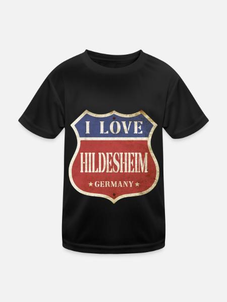 Hildesheim Deutschland Stadt I Love Vintage Retro - Kinder Funktions-T-Shirt - Schwarz - Vorne