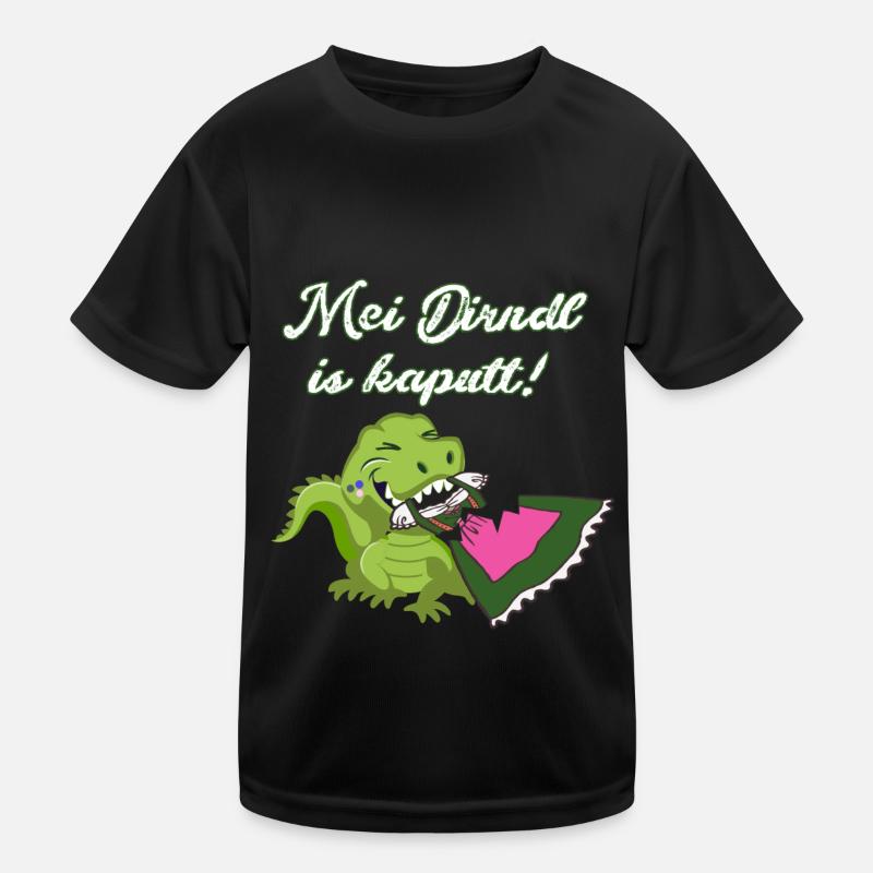 mei dirndl is kaputt,dirndl,dinosaurier, zerissen, Kinder Funktions-T-Shirt