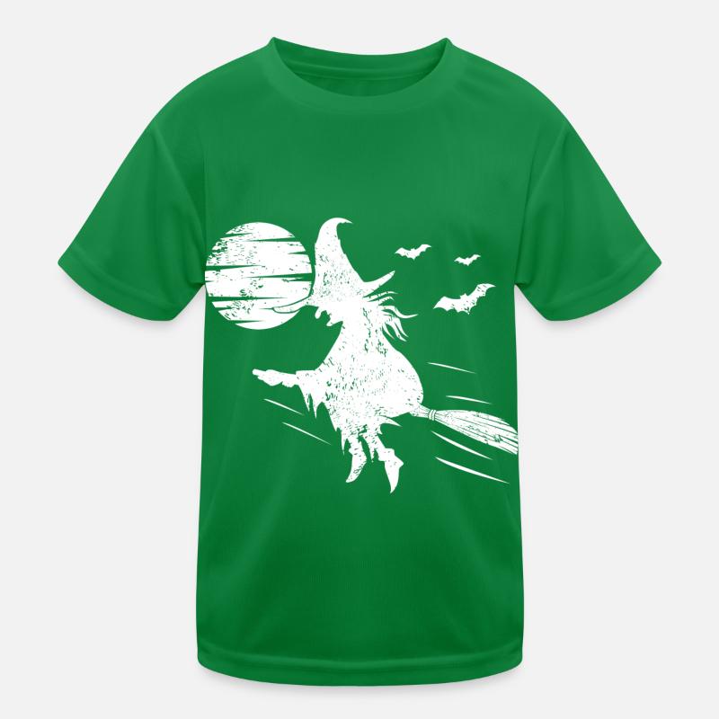 Witch Broom Halloween Full Moon Kids Functional T-Shirt