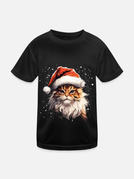 Katze Weihnachten Weihnachtskatze Merry Catmas - Kinder Funktions-T-Shirt - Schwarz - Vorne