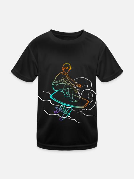 Foil Foiling Wing Sling Surf - Kids Functional T-Shirt - black