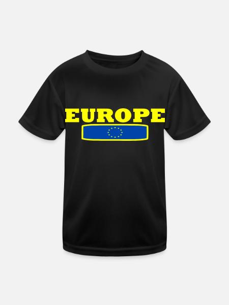 Europa - Kinder Funktions-T-Shirt - Schwarz - Vorne