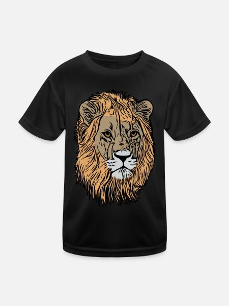 Lion's head Africa animal motif predator imprint art - Kids Functional T-Shirt - black - Front