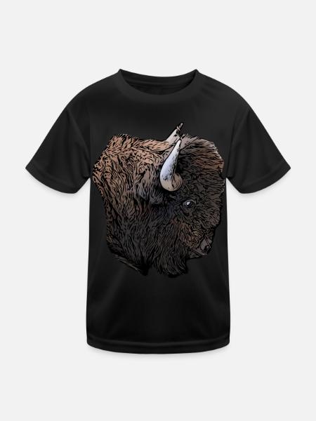 Amerikanischer Bison - Kinder Funktions-T-Shirt - Schwarz - Vorne