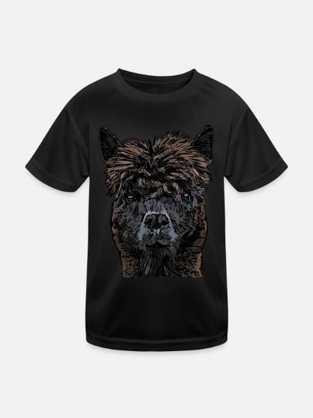 Lama Tiergesicht - Kinder Funktions-T-Shirt - Schwarz - Vorne