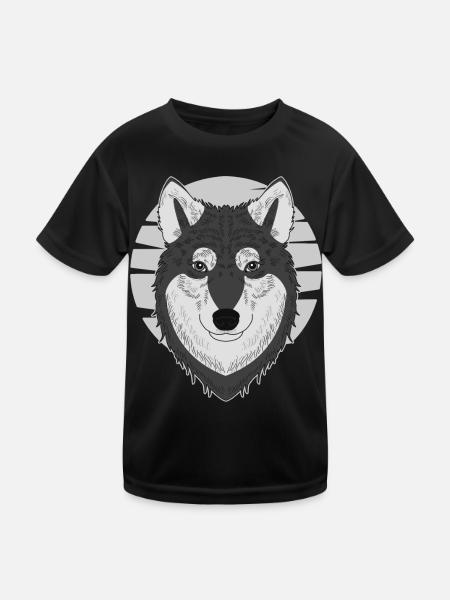 Wolf - Kinder Funktions-T-Shirt - Schwarz - Vorne