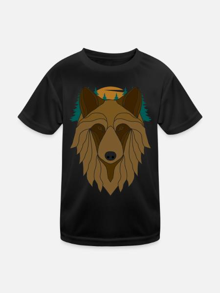 Wolfskopf mit Wolf Mond - Kinder Funktions-T-Shirt - Schwarz - Vorne