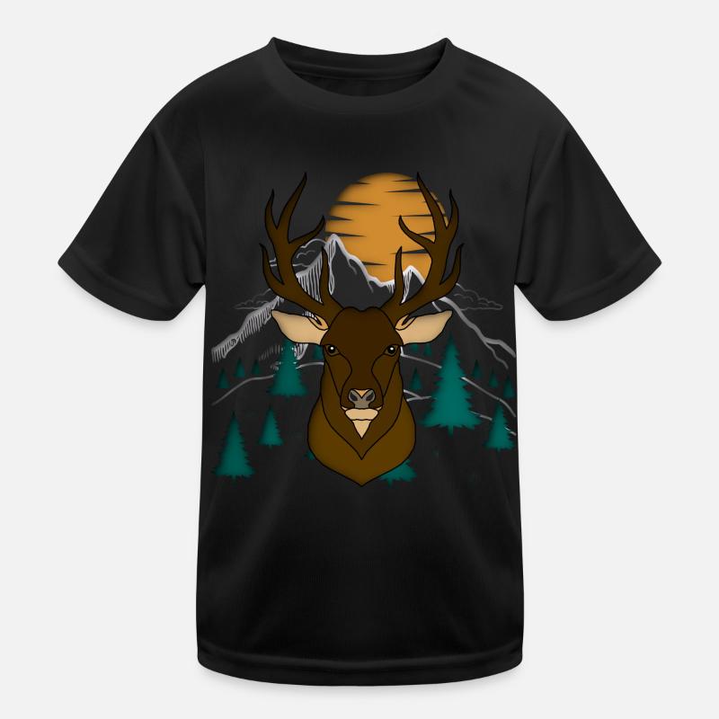 Rothirsch Geweih mit Hirschgeweih Kinder Funktions-T-Shirt