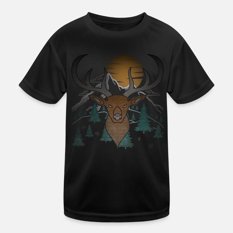 Hirsch Mond Geweih mit Hirschgeweih - Kinder Funktions-T-Shirt - Schwarz
