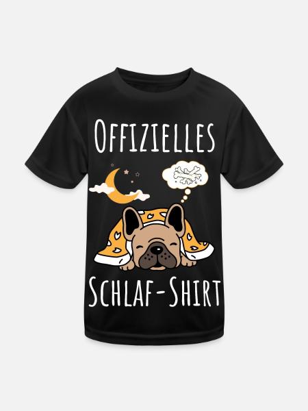 Französische Bulldogge Schlafanzug Shirt Pyjama - Kinder Funktions-T-Shirt - Schwarz - Vorne