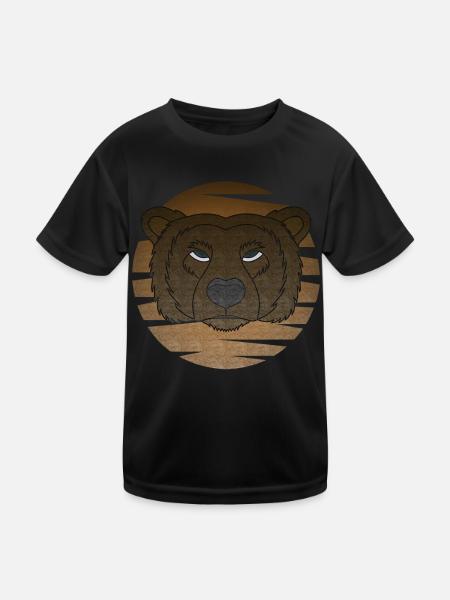Grizzly Bear Motif Portrait Moon with Bear - Kids Functional T-Shirt - black - Front