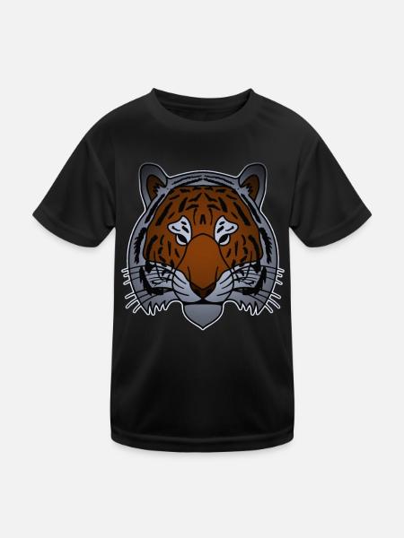 Tiger Art Tiger Head Animal Motif with Wildlife - Kids Functional T-Shirt - black - Front