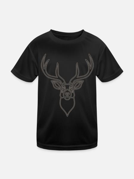Red deer antlers with deer antlers - Kids Functional T-Shirt - black - Front