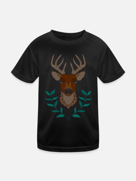 Red deer antlers with deer antlers - Kids Functional T-Shirt - black - Front