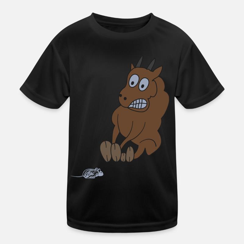 Funny bull is afraid of mouse farmer motif Kids Functional T-Shirt