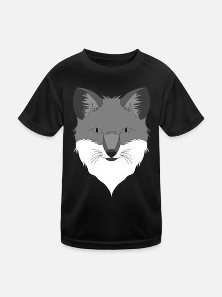 Fuchs Waldtier Design mit Tierkopf - Kinder Funktions-T-Shirt - Schwarz - Vorne
