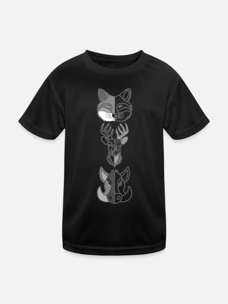 Fuchs Hirsch Wildschein Waldtier Design - Kinder Funktions-T-Shirt - Schwarz - Vorne
