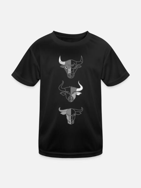 3 cattle animal head motif imprint - Kids Functional T-Shirt - black - Front