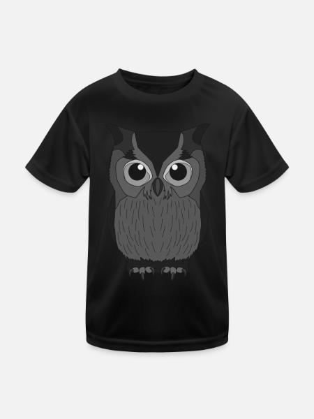 Eule Tierwelt Waldtier wildes Tier Motiv - Kinder Funktions-T-Shirt - Schwarz - Vorne