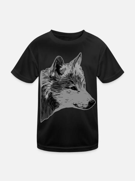 Tête de loup motif d’animal sauvage imprimé avec loup - T-shirt sport Enfant - noir - Devant