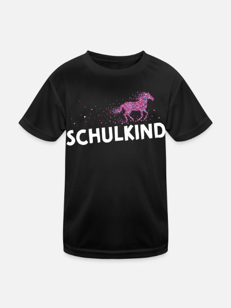 Einschulung Schulkind Pferde Pferdemädchen Reiten - Kinder Funktions-T-Shirt - Schwarz - Vorne