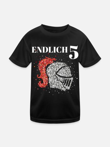 Endlich 5 fünf Ritter Ritterhelm Kostümersatz - Kinder Funktions-T-Shirt - Schwarz - Vorne