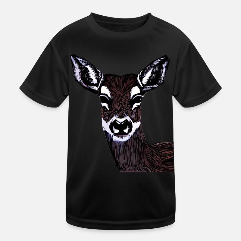 Rothirsch Tiergesicht Waldtier Motiv Kinder Funktions-T-Shirt