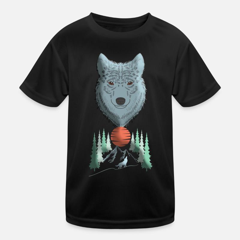 Wolf head animal motif print with wolf Kids Functional T-Shirt