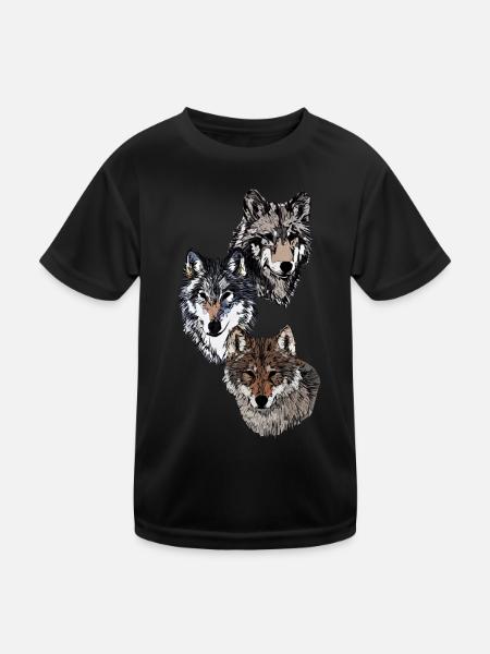Wolf head animal motif print with wolf - Kids Functional T-Shirt - black - Front