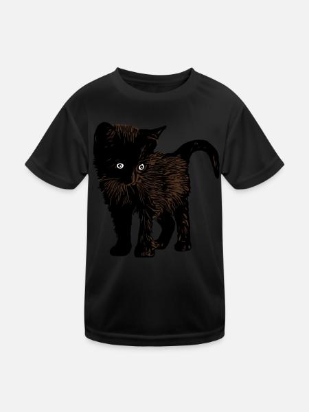 brown cat pet graphic design animal art - Kinder Funktions-T-Shirt - Schwarz - Vorne