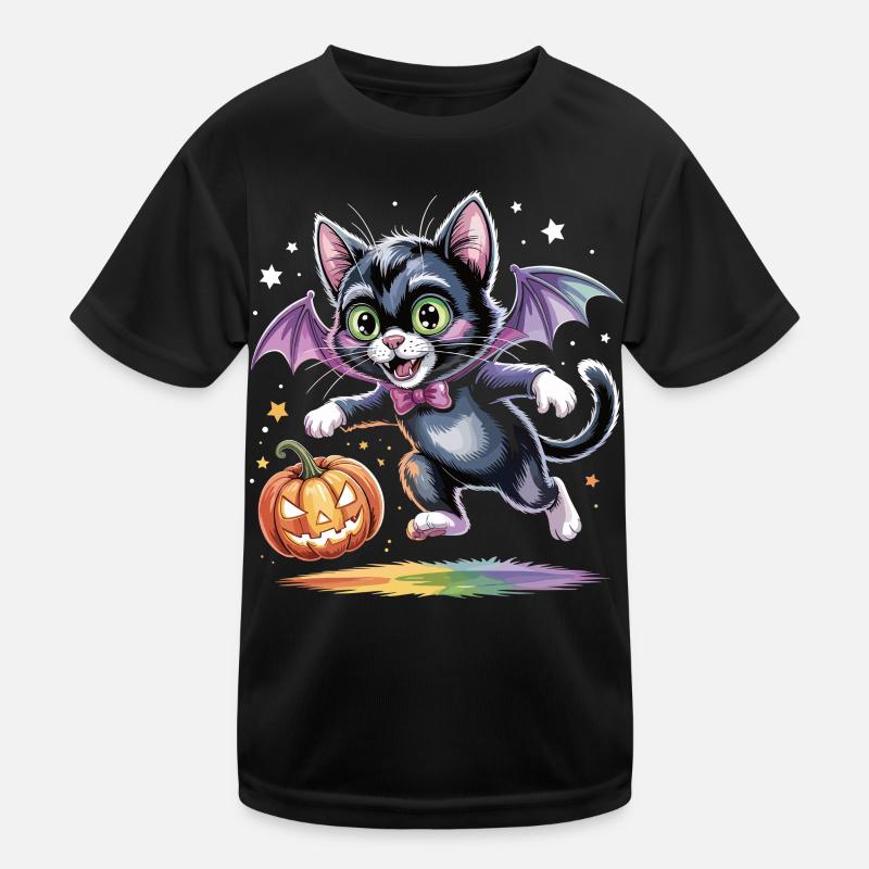 Bat cat with pumpkin Kids Functional T-Shirt