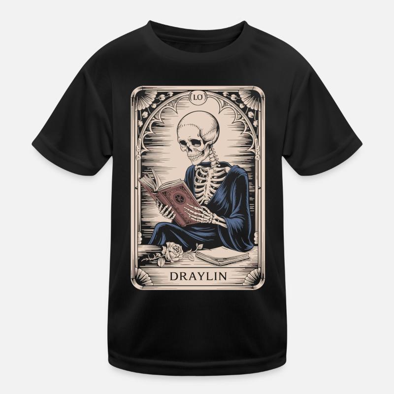 DRAYLIN Skeleton with Book Tarot Card Kids Functional T-Shirt