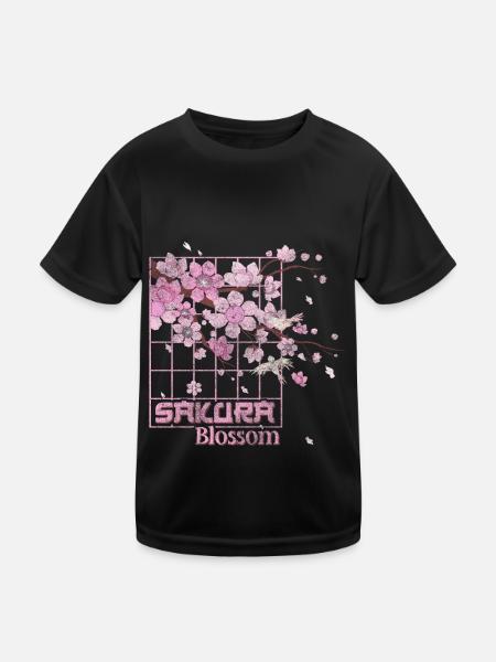 Cherry Blossoms Nature Symbol Pink - Kids Functional T-Shirt - black - Front