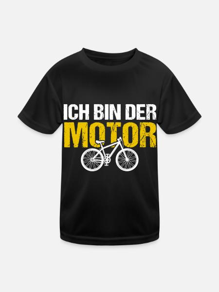 ICH BIN DER MOTOR Anti E-Bike Humor Fahrrad - Kinder Funktions-T-Shirt - Schwarz - Vorne