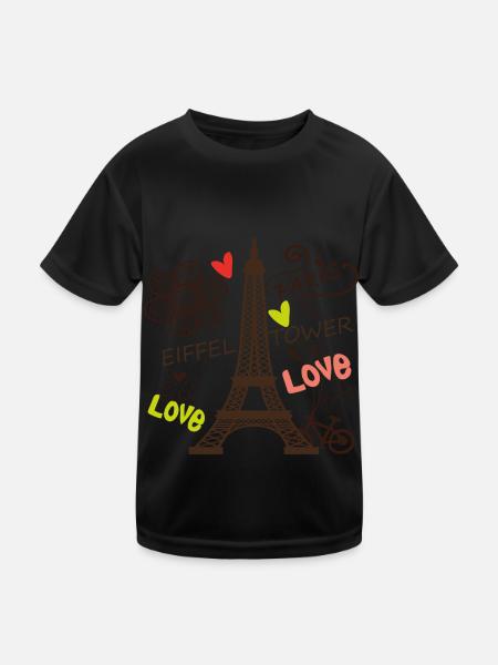 Paris Tour Eiffel Arc de Triomphe L’amour de Frankre - T-shirt sport Enfant - noir - Devant