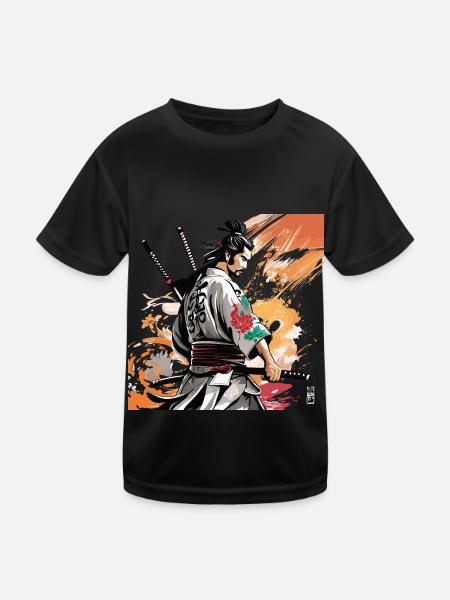 samurai with swords graphic - Kids Functional T-Shirt - black