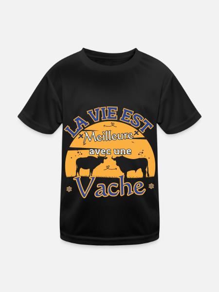 La vie est Meilleure Avec une Vache - T-shirt sport Enfant - noir - Devant