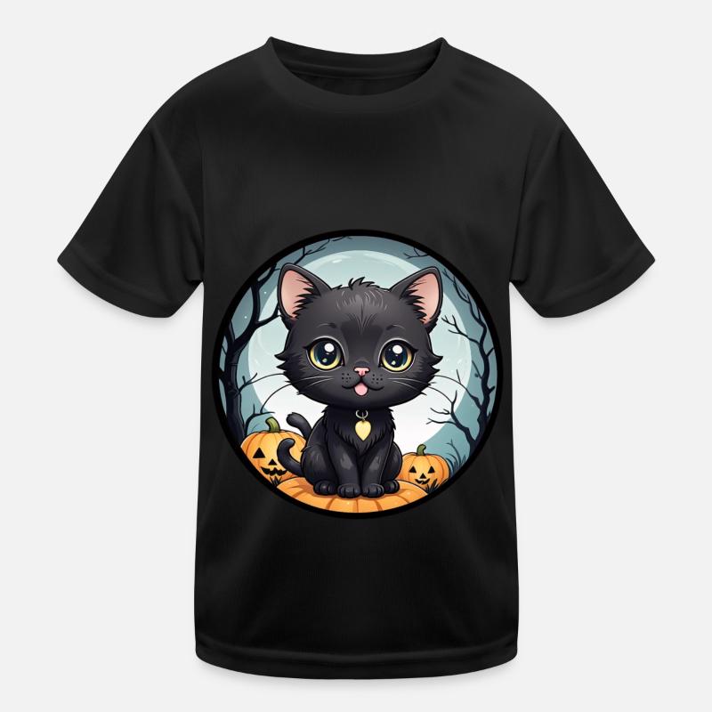 Halloween - Black Cat Full Moon Pumpkins Kids Functional T-Shirt