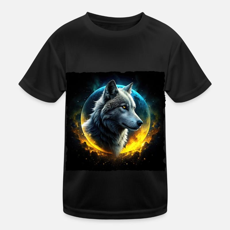 Wolf vor leuchtendem Mond Kinder Funktions-T-Shirt