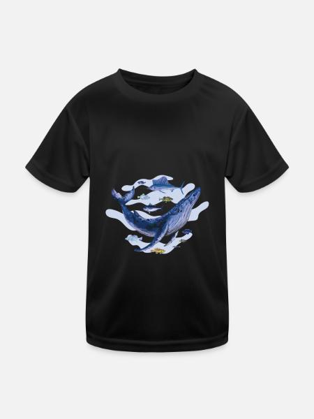Fisch Fische Meeresbewohner Wal Meeressäuger - Kinder Funktions-T-Shirt - Schwarz - Vorne