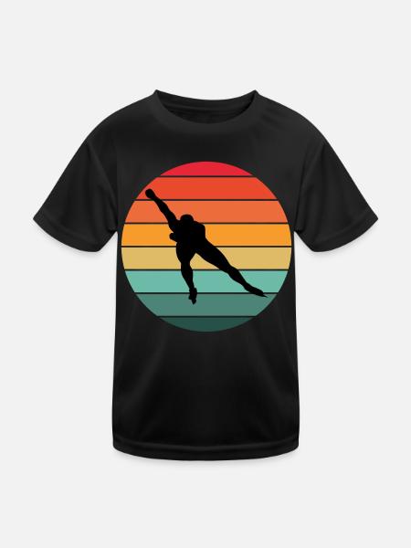Eisschnelllauf Eisschnelllauf Schlittschuhrennen Vintage Retro - Kinder Funktions-T-Shirt - Schwarz
